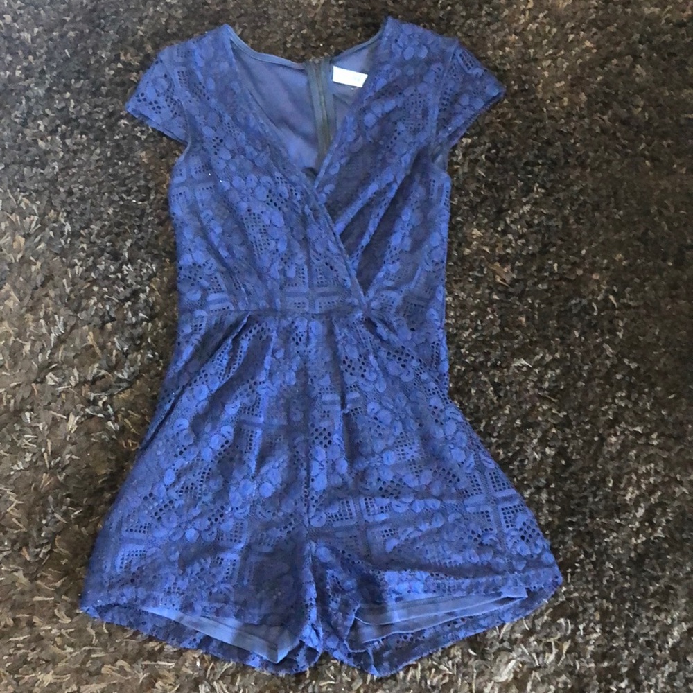 Navy blue floral lace romper